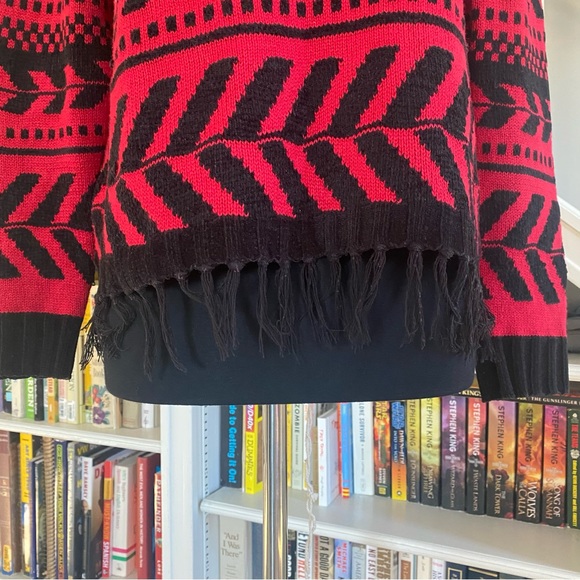 Vintage Monterey by Korea Red & Black Fringe Sweater - Picture 2 of 9